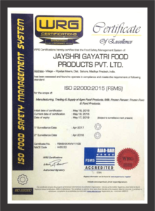 ISO 22000:2015 (FSMS) Certificate
